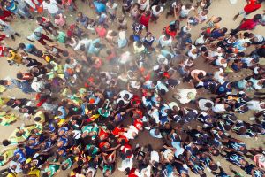 Crowd of people looking up